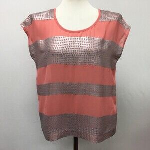 Kensie Women's Top Medium Pink Silver Sheer